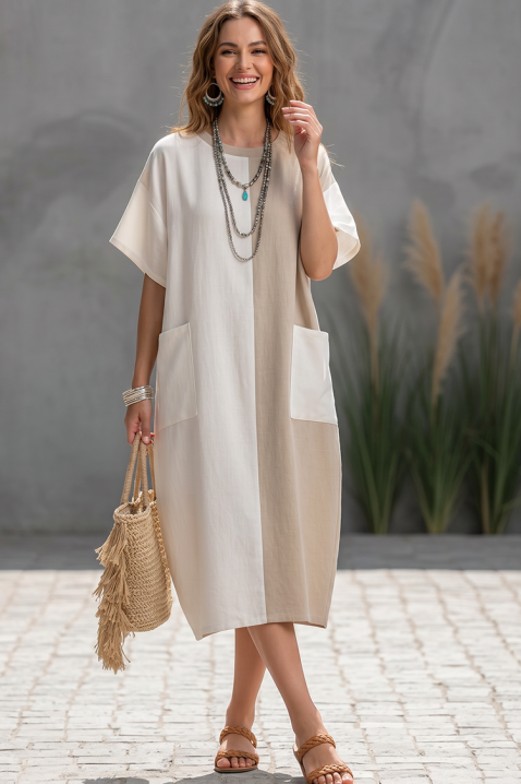 Rochie midi vaporoasă, în două culori, cu buzunare DARZINA, Culoare: bej, IVET.RO - Reduceri de până la -80%