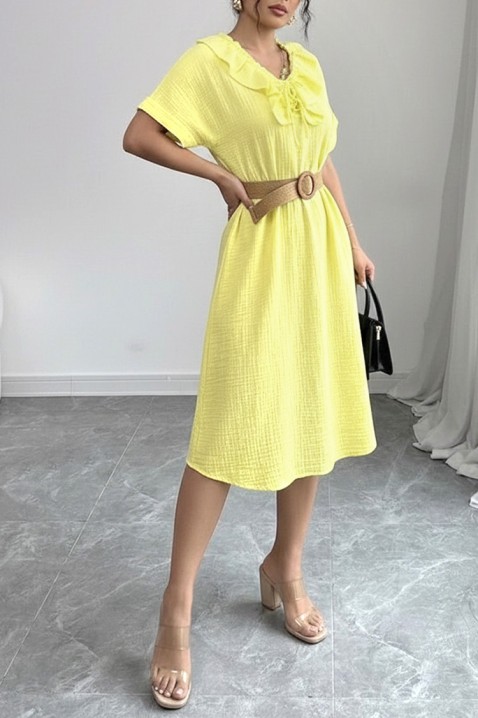 Rochie midi vaporoasă , cu volane și guler spectaculos VIREMORA YELLOW, Culoare: galben, IVET.RO - Reduceri de până la -80%