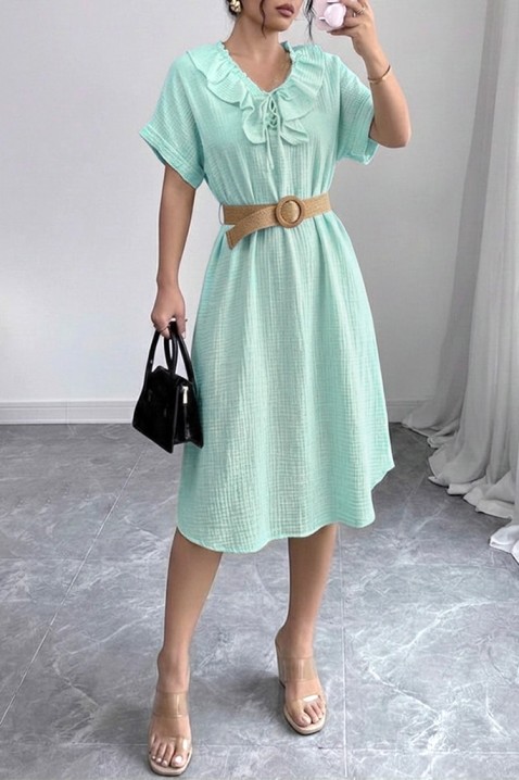 Rochie midi vaporoasă , cu volane și guler spectaculos VIREMORA MINT, Culoare: mentă, IVET.RO - Reduceri de până la -80%