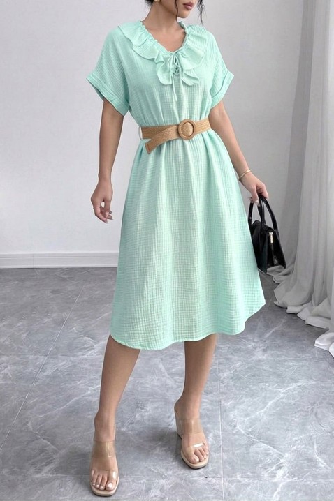 Rochie midi vaporoasă , cu volane și guler spectaculos VIREMORA MINT, Culoare: mentă, IVET.RO - Reduceri de până la -80%