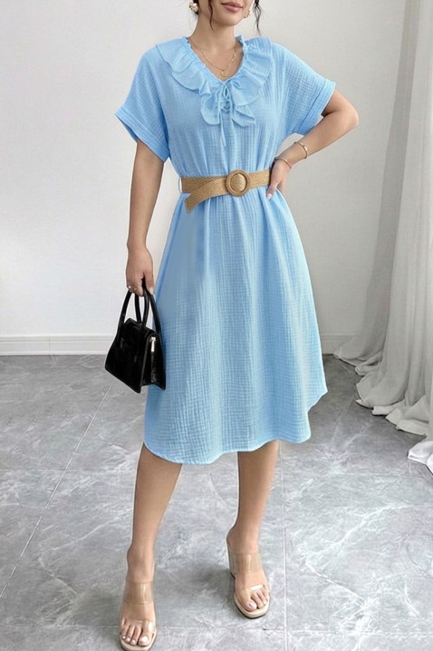 Rochie midi vaporoasă , cu volane și guler spectaculos VIREMORA SKY, Culoare: albastru, IVET.RO - Reduceri de până la -80%