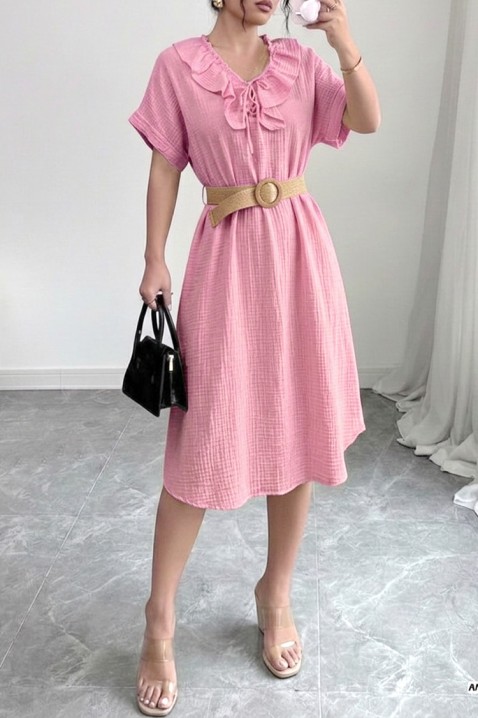 Rochie midi vaporoasă , cu volane și guler spectaculos VIREMORA PINK, Culoare: roz, IVET.RO - Reduceri de până la -80%