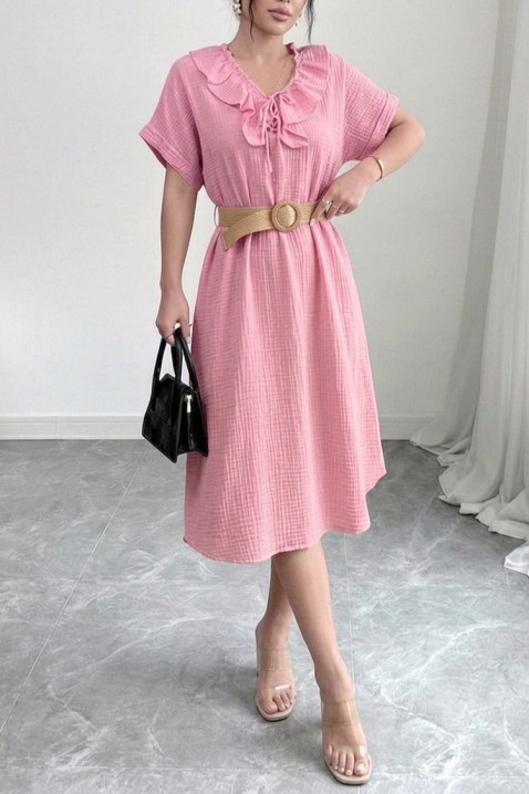 Rochie midi vaporoasă , cu volane și guler spectaculos VIREMORA PINK, Culoare: roz, IVET.RO - Reduceri de până la -80%