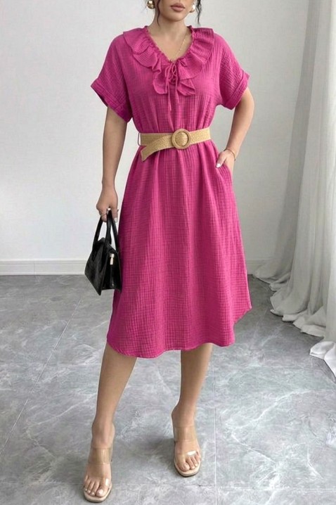 Rochie midi vaporoasă , cu volane și guler spectaculos VIREMORA FUCHSIA, Culoare: violet, IVET.RO - Reduceri de până la -80%