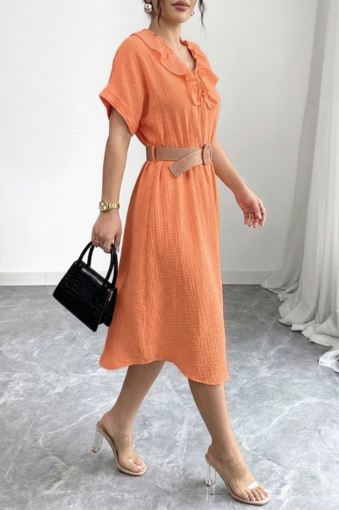 Rochie midi vaporoasă , cu volane și guler spectaculos VIREMORA ОRANGE, Culoare: portocaliu, IVET.RO - Reduceri de până la -80%