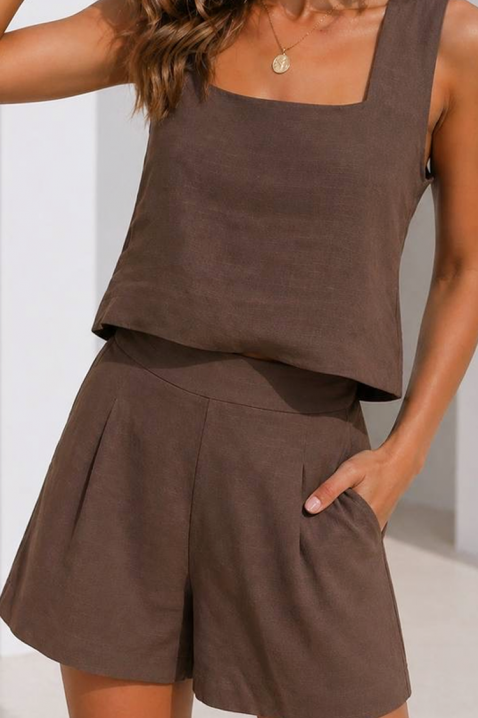 Set de vară format din top și pantaloni scurți cu talie înaltă JUELA BROWN, Culoare: maro, IVET.RO - Reduceri de până la -80%