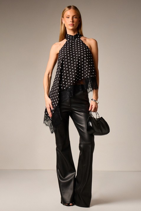 Top elegant asimetric de damă, cu dantelă delicată ADORINA, Culoare: negru și alb, IVET.RO - Reduceri de până la -80%
