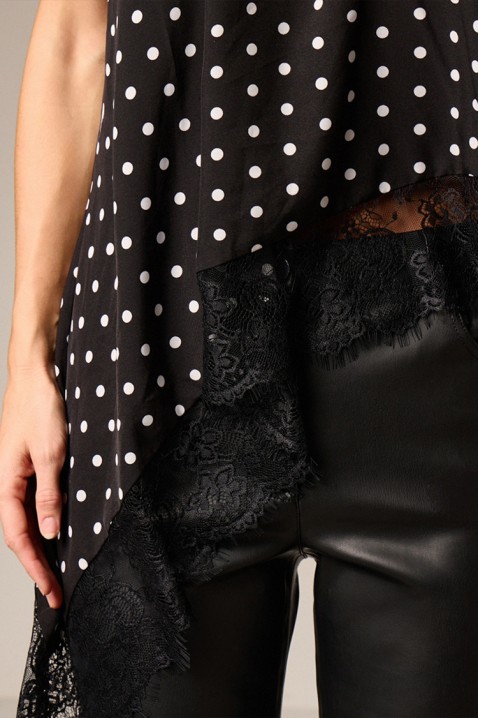 Top elegant asimetric de damă, cu dantelă delicată ADORINA, Culoare: negru și alb, IVET.RO - Reduceri de până la -80%