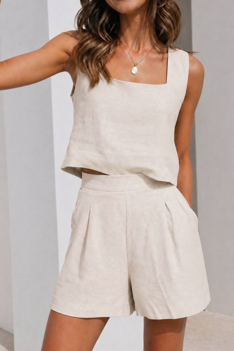 Set de vară format din top și pantaloni scurți cu talie înaltă JUELA BEIGE, Culoare: bej, IVET.RO - Reduceri de până la -80%