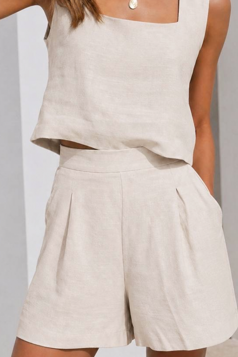 Set de vară format din top și pantaloni scurți cu talie înaltă JUELA BEIGE, Culoare: bej, IVET.RO - Reduceri de până la -80%