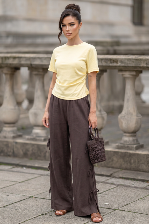 Pantaloni de vară pentru femei cu legături atractive LEORA BROWN, Culoare: maro, IVET.RO - Reduceri de până la -80%