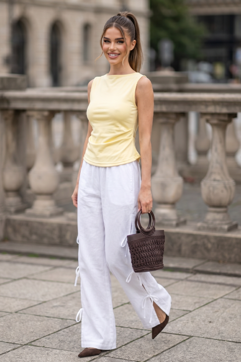 Pantaloni de vară pentru femei cu legături atractive LEORA WHITE, Culoare: alb, IVET.RO - Reduceri de până la -80%