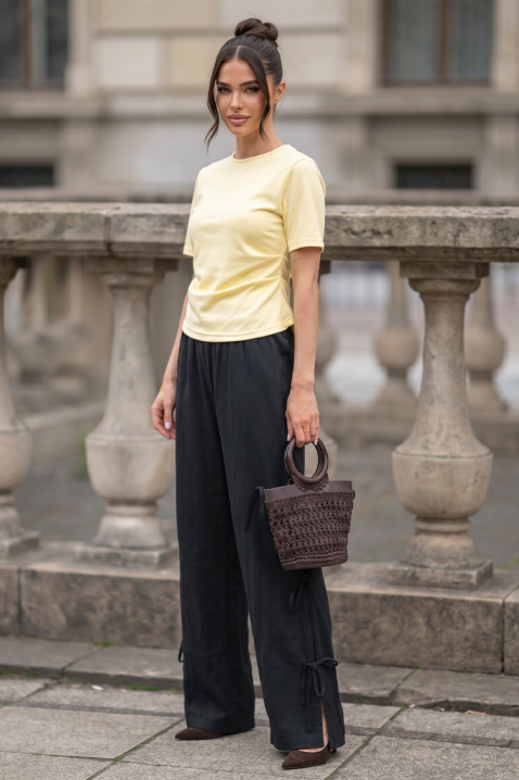 Pantaloni de vară pentru femei cu legături atractive LEORA BLACK, Culoare: negru, IVET.RO - Reduceri de până la -80%