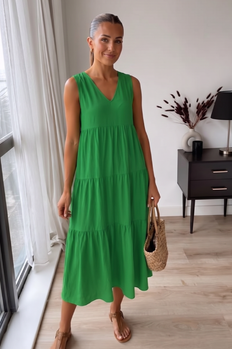Rochie midi de damă vaporoasă pentru vară cu decolteu V VELRINA GREEN, Culoare: verde, IVET.RO - Reduceri de până la -80%