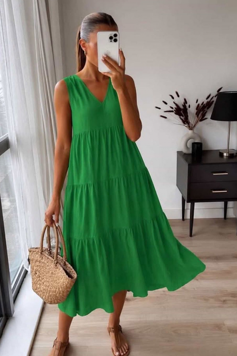 Rochie midi de damă vaporoasă pentru vară cu decolteu V VELRINA GREEN, Culoare: verde, IVET.RO - Reduceri de până la -80%