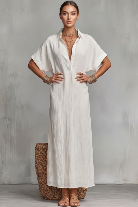 Rochie lungă de vară din in cu decolteu V JADANA WHITE, Culoare: alb, IVET.RO - Reduceri de până la -80%