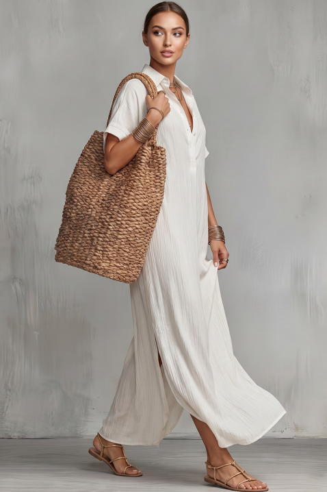Rochie lungă de vară din in cu decolteu V JADANA WHITE, Culoare: alb, IVET.RO - Reduceri de până la -80%