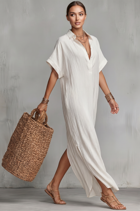 Rochie lungă de vară din in cu decolteu V JADANA WHITE, Culoare: alb, IVET.RO - Reduceri de până la -80%