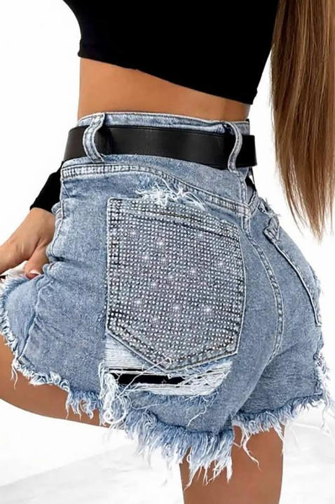 Pantaloni scurți de damă cu cristale decorative AURONA BLUE, Culoare: albastru deschis, IVET.RO - Reduceri de până la -80%