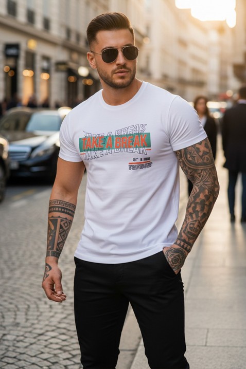 Tricou modern pentru bărbați, cu croială ajustată și imprimeu CRALSON WHITE, Culoare: alb, IVET.RO - Reduceri de până la -80%