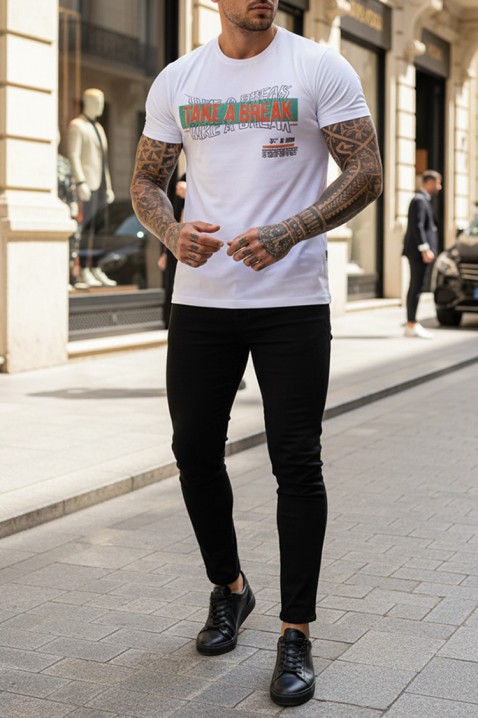 Tricou modern pentru bărbați, cu croială ajustată și imprimeu CRALSON WHITE, Culoare: alb, IVET.RO - Reduceri de până la -80%