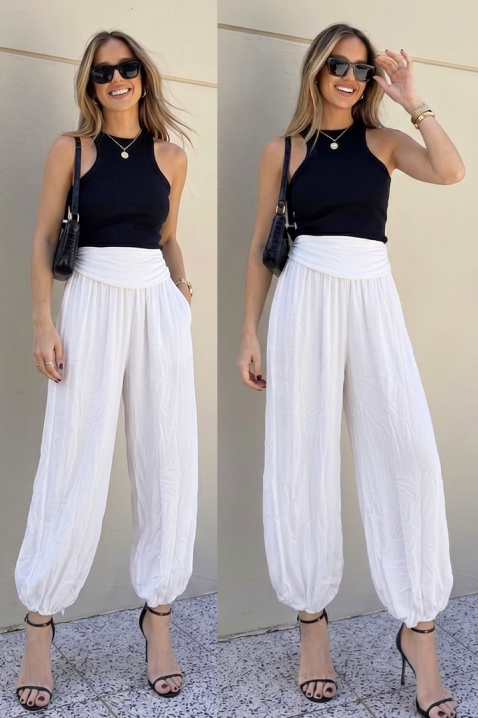 Pantaloni de damă cu croială lejeră și mansete elastice KELVIRA WHITE, Culoare: ecru, IVET.RO - Reduceri de până la -80%