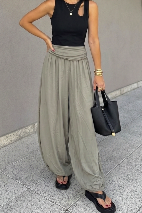 Pantaloni de damă cu croială lejeră și mansete elastice KELVIRA KHAKI, Culoare: khaki, IVET.RO - Reduceri de până la -80%
