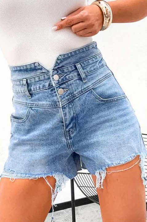Pantaloni scurți din denim pentru femei, cu talie înaltă si margini franjurate SALIANA, Culoare: albastru, IVET.RO - Reduceri de până la -80%