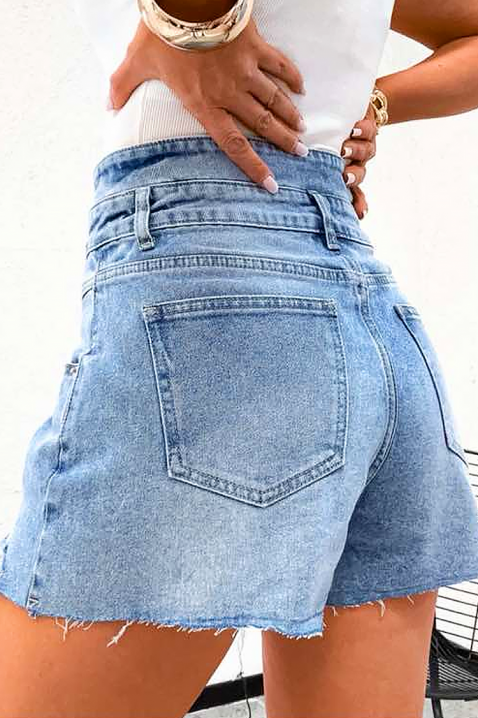 Pantaloni scurți din denim pentru femei, cu talie înaltă si margini franjurate SALIANA, Culoare: albastru, IVET.RO - Reduceri de până la -80%
