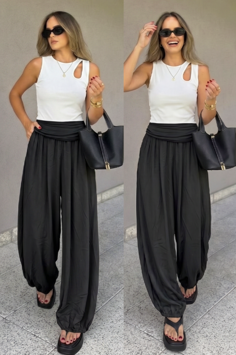 Pantaloni de damă cu croială lejeră și mansete elastice KELVIRA BLACK, Culoare: negru, IVET.RO - Reduceri de până la -80%
