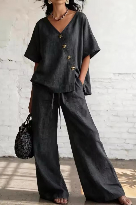 Set din in cu top asimetric și pantaloni largi SELENE BLACK, Culoare: negru, IVET.RO - Reduceri de până la -80%