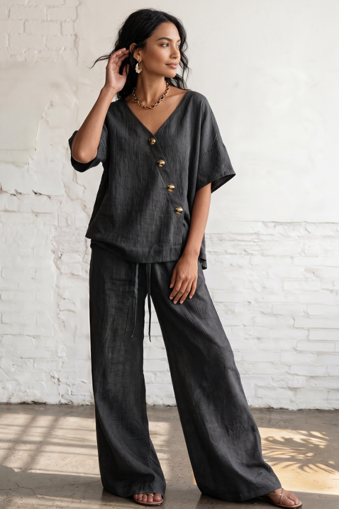 Set din in cu top asimetric și pantaloni largi SELENE BLACK, Culoare: negru, IVET.RO - Reduceri de până la -80%