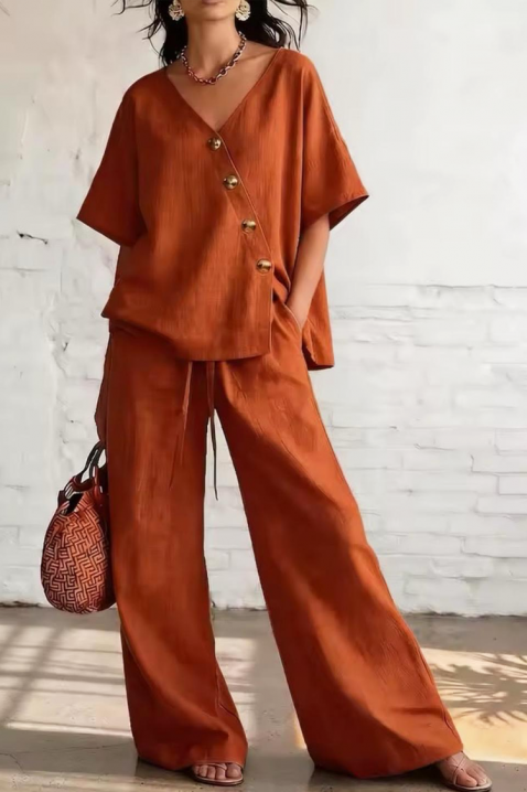 Set din in cu top asimetric și pantaloni largi SELENE ORANGE, Culoare: portocaliu, IVET.RO - Reduceri de până la -80%
