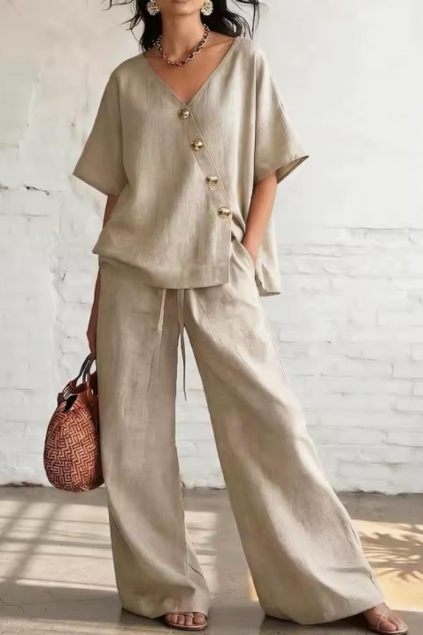 Set din in cu top asimetric și pantaloni largi SELENE BEIGE, Culoare: bej, IVET.RO - Reduceri de până la -80%