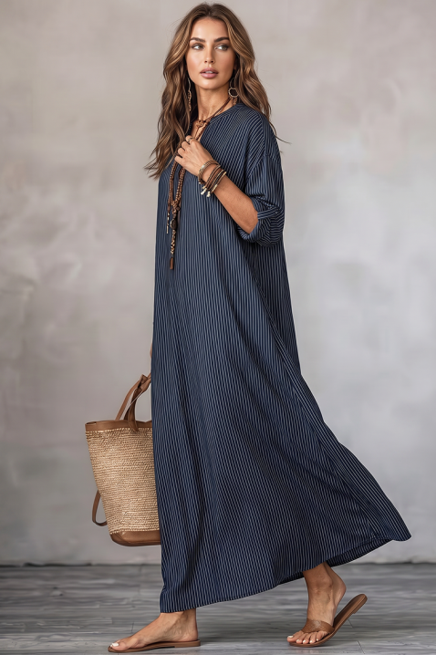 Rochie maxi elegantă, tip cămașă, cu decolteu V KREZIA, Culoare: albastru, IVET.RO - Reduceri de până la -80%