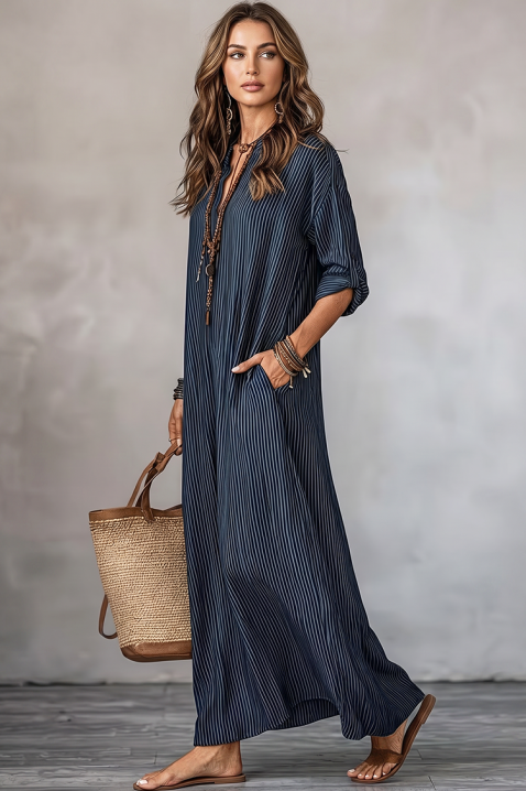 Rochie maxi elegantă, tip cămașă, cu decolteu V KREZIA, Culoare: albastru, IVET.RO - Reduceri de până la -80%