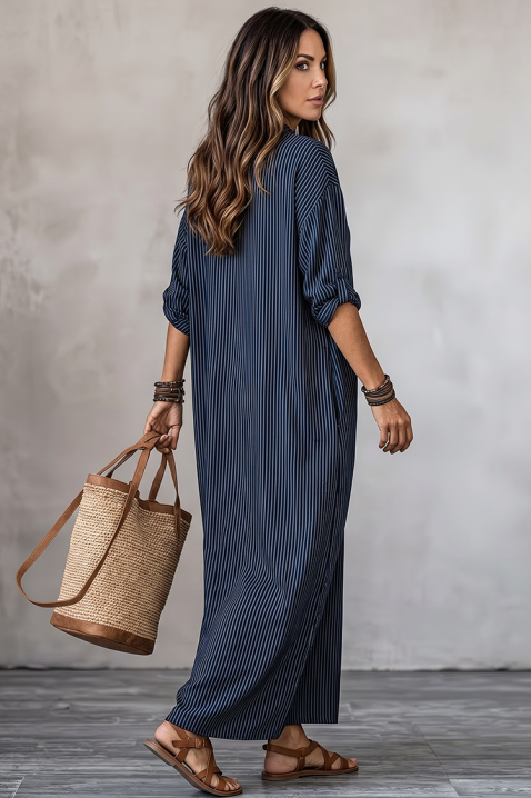 Rochie maxi elegantă, tip cămașă, cu decolteu V KREZIA, Culoare: albastru, IVET.RO - Reduceri de până la -80%