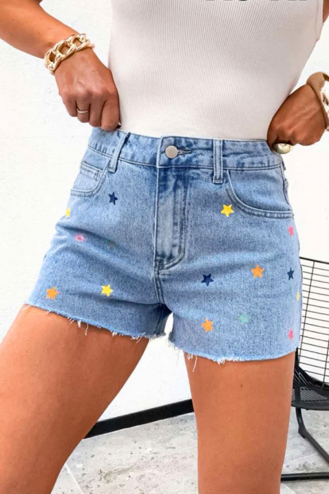 Pantaloni scurți din denim de damă cu stele multicolore spectaculoase STELIVA, Culoare: multicolor, IVET.RO - Reduceri de până la -80%