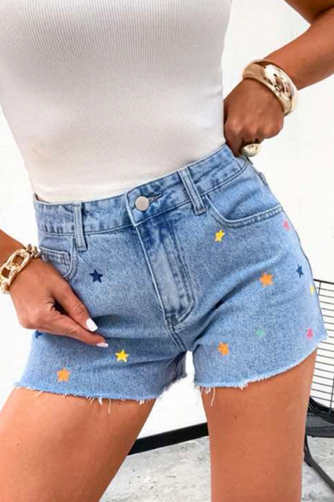 Pantaloni scurți din denim de damă cu stele multicolore spectaculoase STELIVA, Culoare: multicolor, IVET.RO - Reduceri de până la -80%