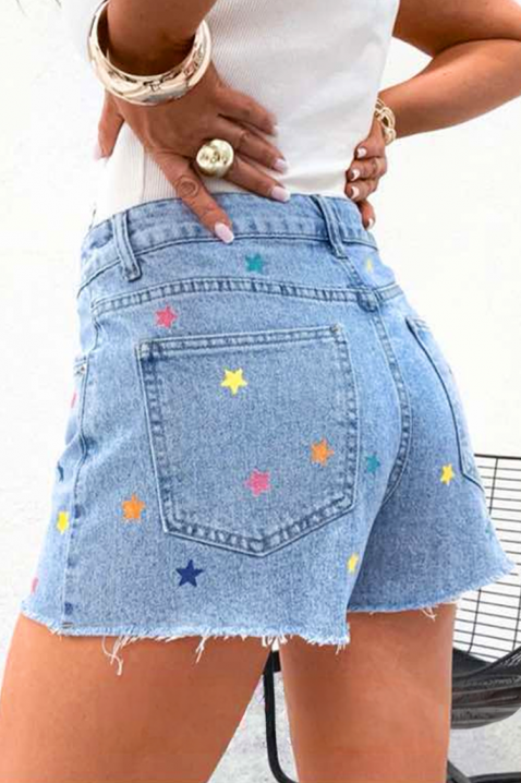 Pantaloni scurți din denim de damă cu stele multicolore spectaculoase STELIVA, Culoare: multicolor, IVET.RO - Reduceri de până la -80%