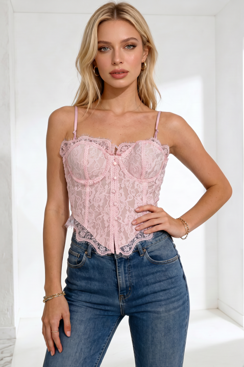 Top seducător de damă de tip corset din dantelă MILEDONA PINK, Culoare: roz, IVET.RO - Reduceri de până la -80%