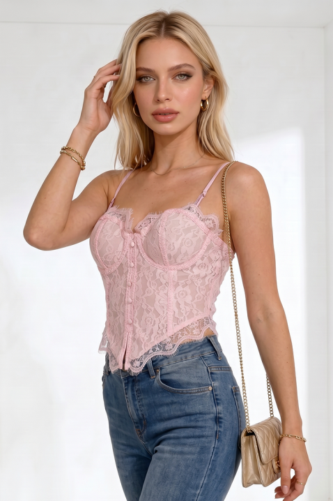 Top seducător de damă de tip corset din dantelă MILEDONA PINK, Culoare: roz, IVET.RO - Reduceri de până la -80%