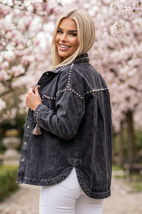 Cămașă de damă din denim cu croiala oversize si capse SAFITRI BLACK, Culoare: negru, IVET.RO - Reduceri de până la -80%
