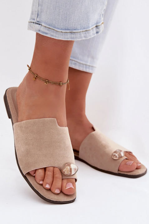 Papuci eleganți de damă cu element decorativ STIMONA BEIGE, Culoare: bej, IVET.RO - Reduceri de până la -80%