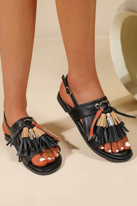 Sandale atractive pentru femei, cu franjuri KAMARYA BLACK, Culoare: negru, IVET.RO - Reduceri de până la -80%