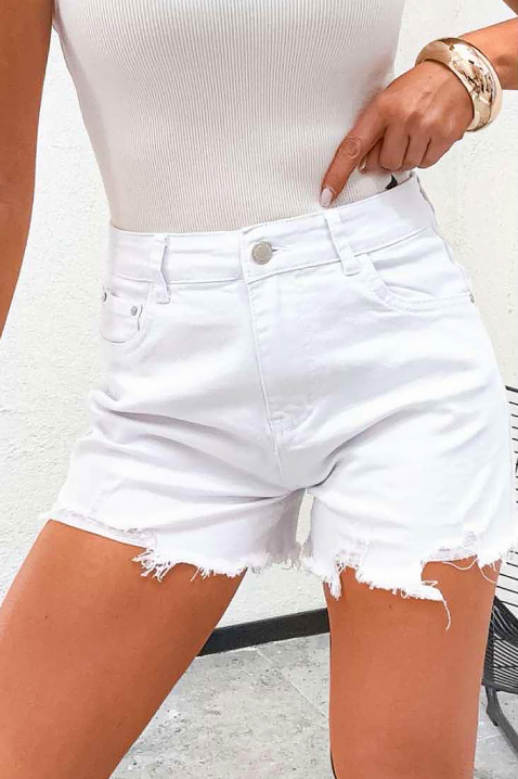 Pantaloni scurți din denim cu buzunar cu imprimeu modern NINESA, Culoare: alb, IVET.RO - Reduceri de până la -80%