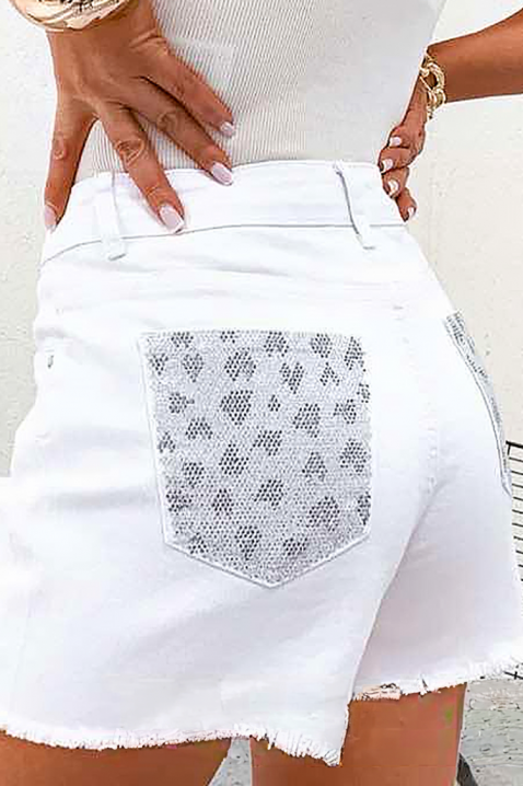 Pantaloni scurți din denim cu buzunar cu imprimeu modern NINESA, Culoare: alb, IVET.RO - Reduceri de până la -80%