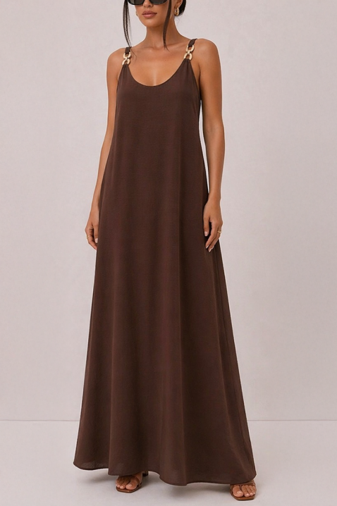 Rochie lungă cu inele decorative la bretele ZENAIDA BROWN, Culoare: maro, IVET.RO - Reduceri de până la -80%