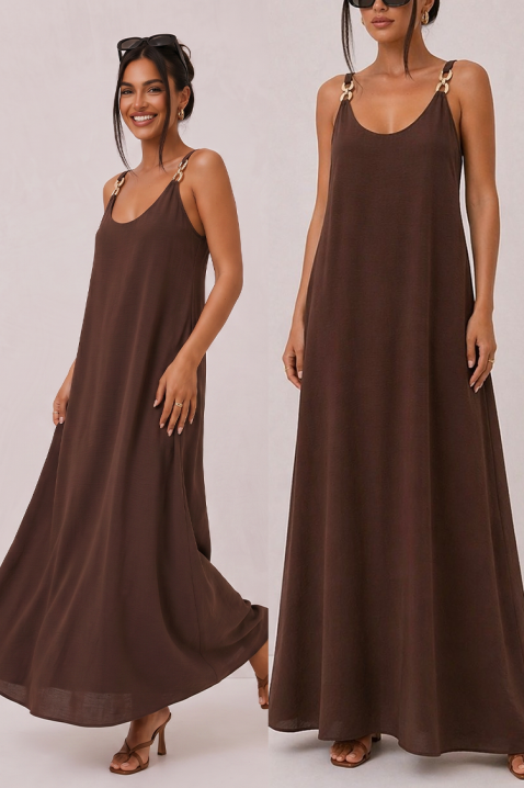 Rochie lungă cu inele decorative la bretele ZENAIDA BROWN, Culoare: maro, IVET.RO - Reduceri de până la -80%