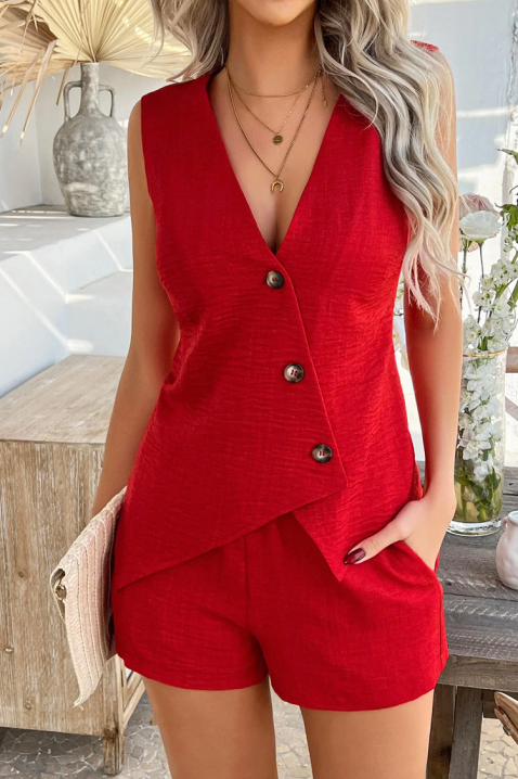 Set de damă cu o vesta elegantă și pantaloni scurți JOLIYA RED, Culoare: roșu, IVET.RO - Reduceri de până la -80%